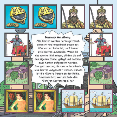 Memory Spiel mit verschiedenen Motiven: Soldat, Schiff, Römer, Gemälde