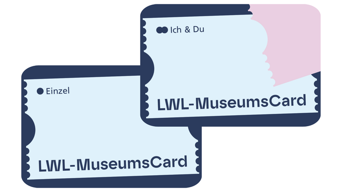 sich überlappende Abbildungen der LWL-MuseumsCard Einzel und Ich & Du