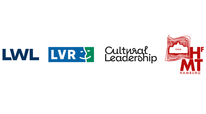 Von links nach rechts Logos: LWL, LVR, Cultural Leadership-Stipendienprogramm, Hochschule für Musik und Theater Hamburg (HfMT)