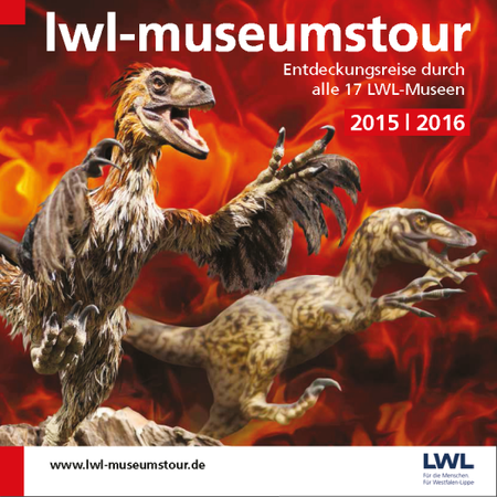 Cover der Museumstour 2015/2016 mit Abbildung von Dinosauriern