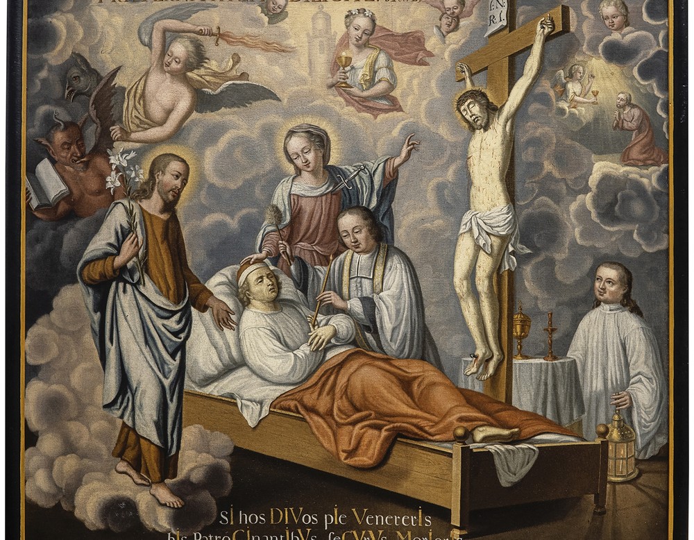 Die Krankensalbung, Ölgemälde von 1734; Original: Todesangstbruderschaft St. Georg, Vreden.